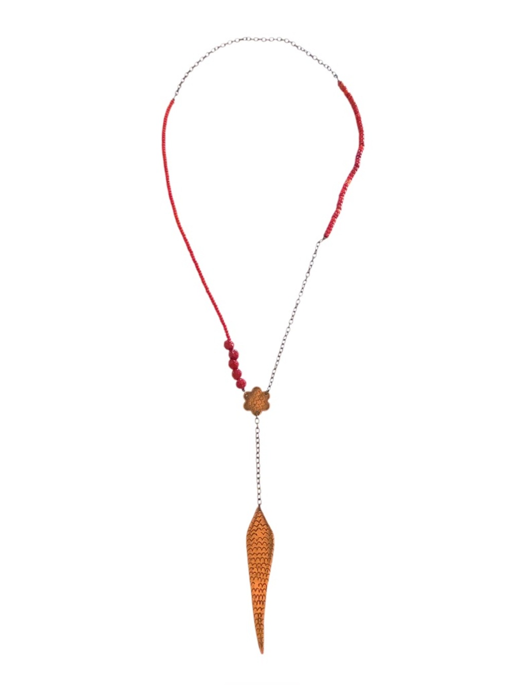 Artisan Copper Genuine Coral Glass Beaded Necklace